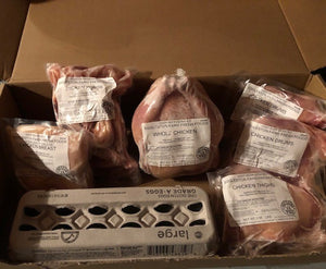 CSA Chicken Box (may substitute whole "cutups as needed for whole chickens)